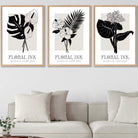 Set of 3 Floral Sketch Ink Botanical Leaves in Black Wall Art Prints