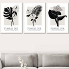 Set of 3 Floral Sketch Ink Botanical Leaves in Black Wall Art Prints