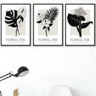 Set of 3 Floral Sketch Ink Botanical Leaves in Black Wall Art Prints