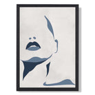Blue and Beige Silhouette Face print in Black Wooden Frame