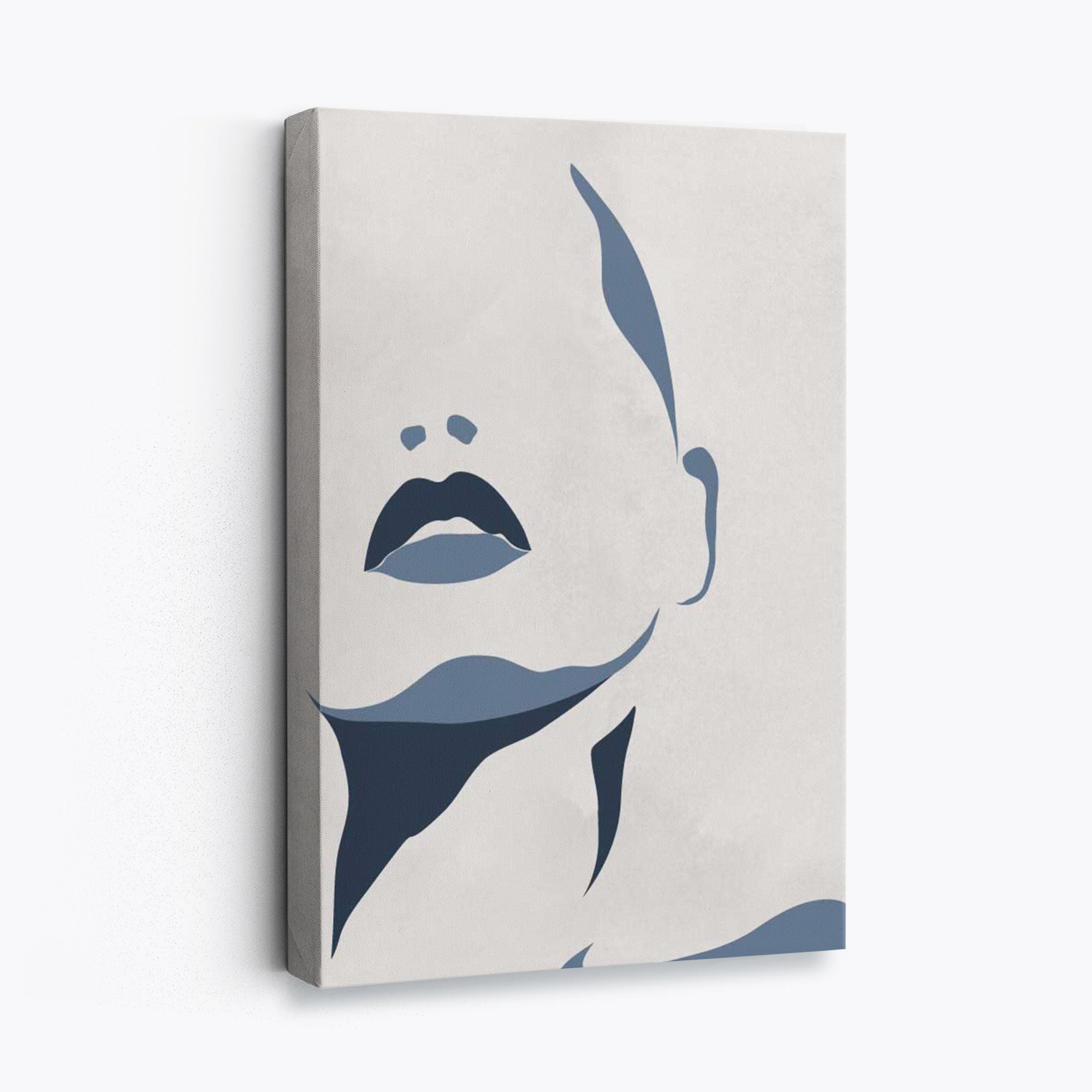 Blue and Beige Silhouette Face Canvas Art Print