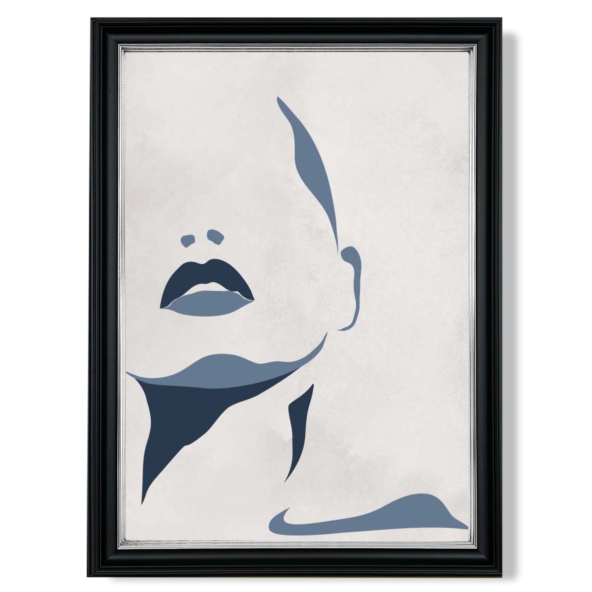 Blue and Beige Silhouette Face print in Black and silver Frame