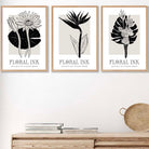Set of 3 Floral Sketch Ink Tropical Leaves in Black Wall Art Prints