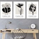 Set of 3 Floral Sketch Ink Tropical Leaves in Black Wall Art Prints