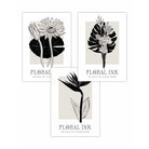 Set of 3 Floral Sketch Ink Tropical Leaves in Black Wall Art Prints