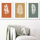 Set of 3 Orange Yellow Green Graphical Leaves Wall Art Prints