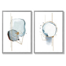 Aqua Blue Abstract Shapes Set of 2 Art Prints with Light Grey Frame