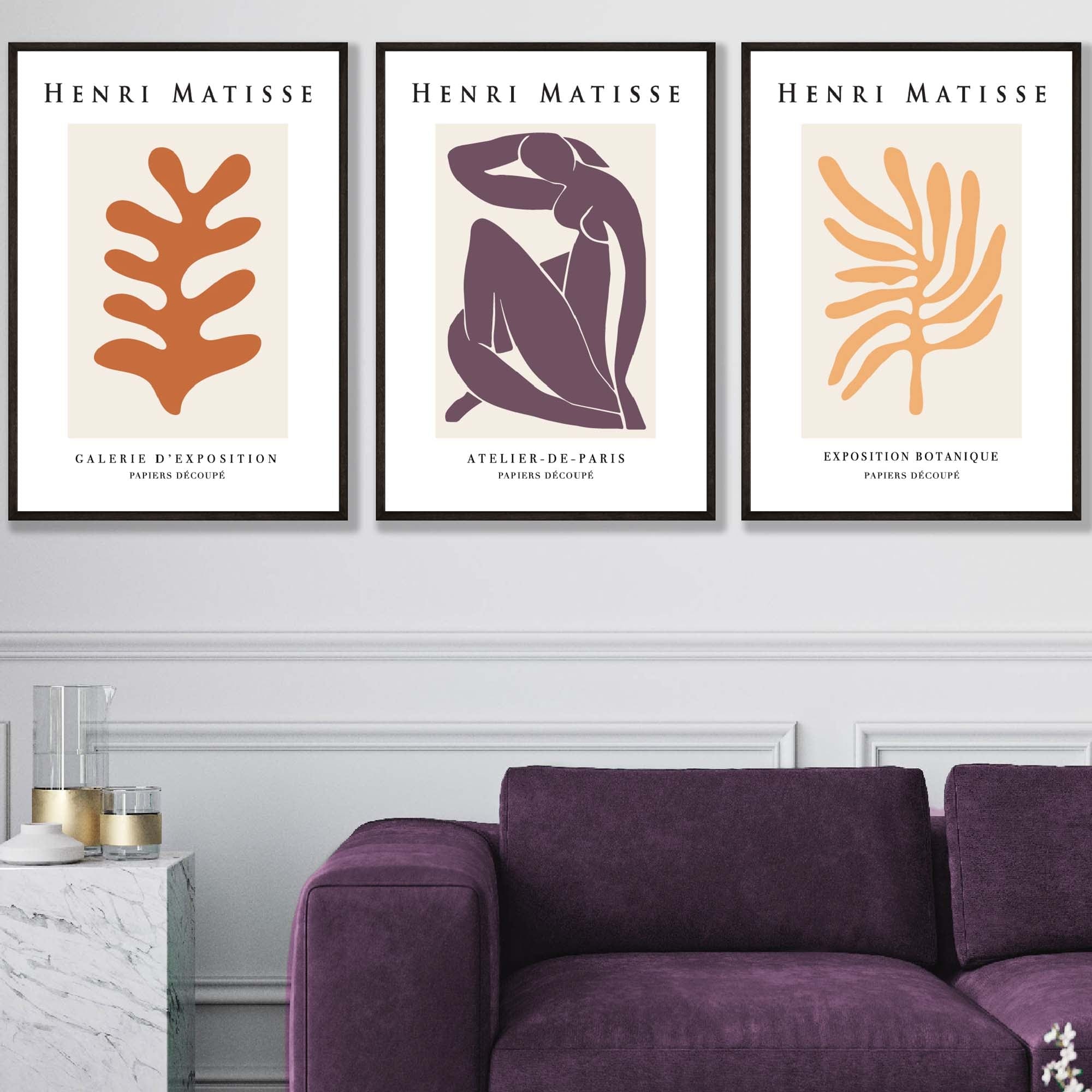Matisse Floral and Nude Set of 3 Wall Art Prints in Purple, Orange and Yellow