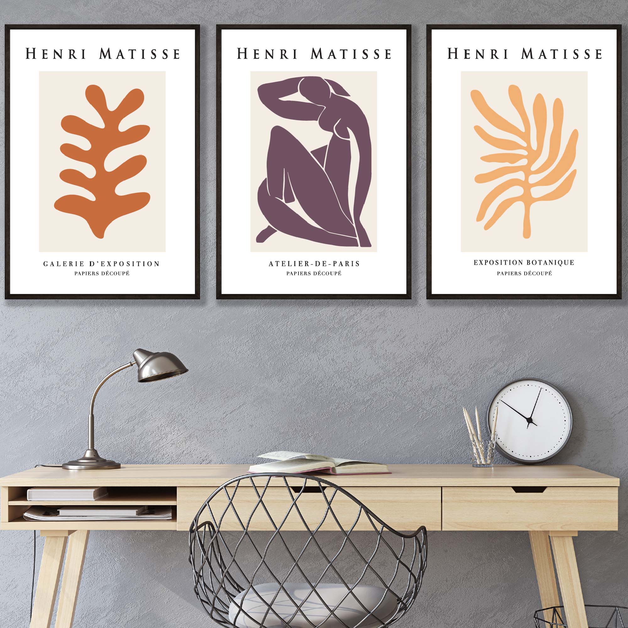 Matisse Floral and Nude Set of 3 Wall Art Prints in Purple, Orange and Yellow
