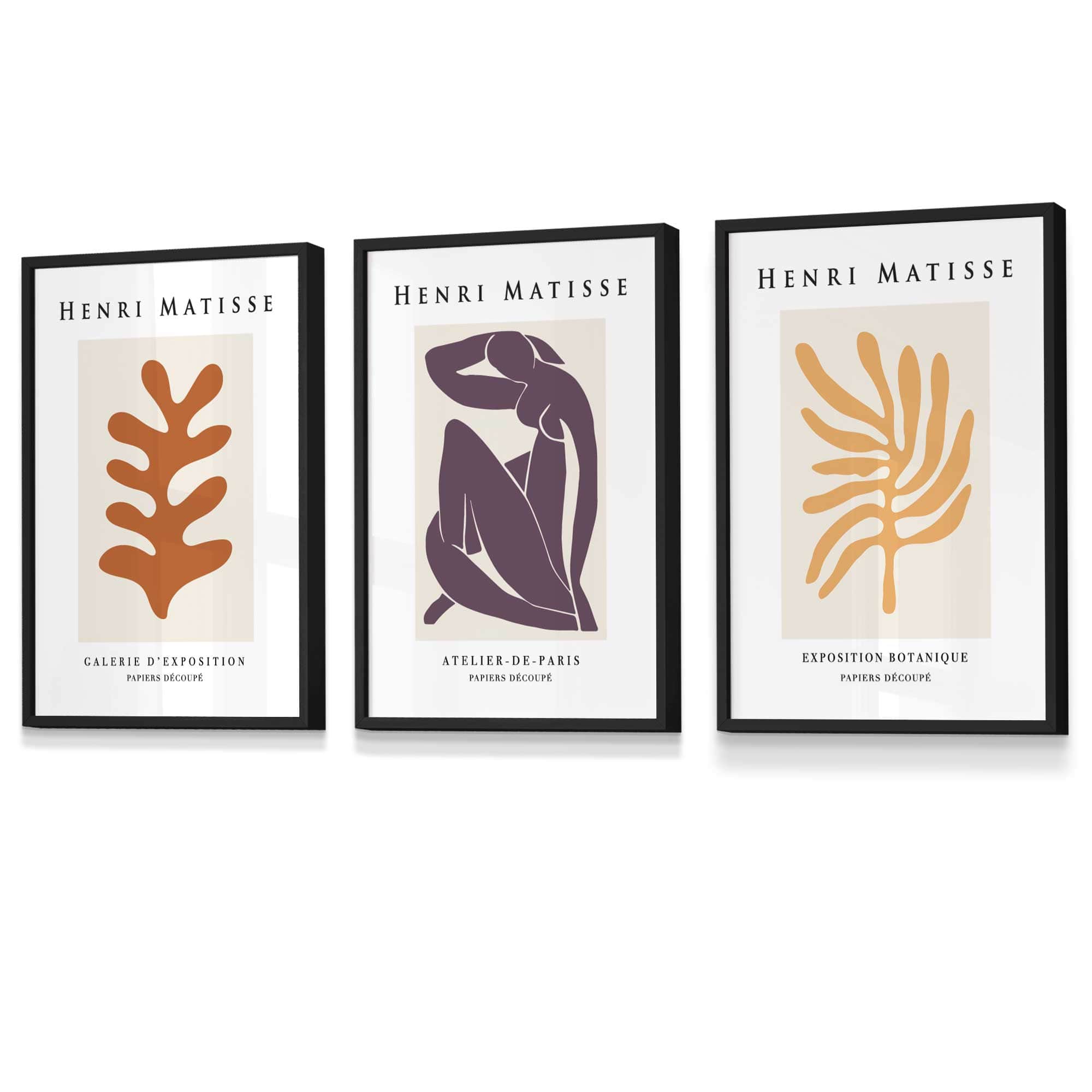 Matisse Floral and Nude Set of 3 FRAMED Wall Art Prints in Purple, Orange and Yellow | Artze Wall Art UK
