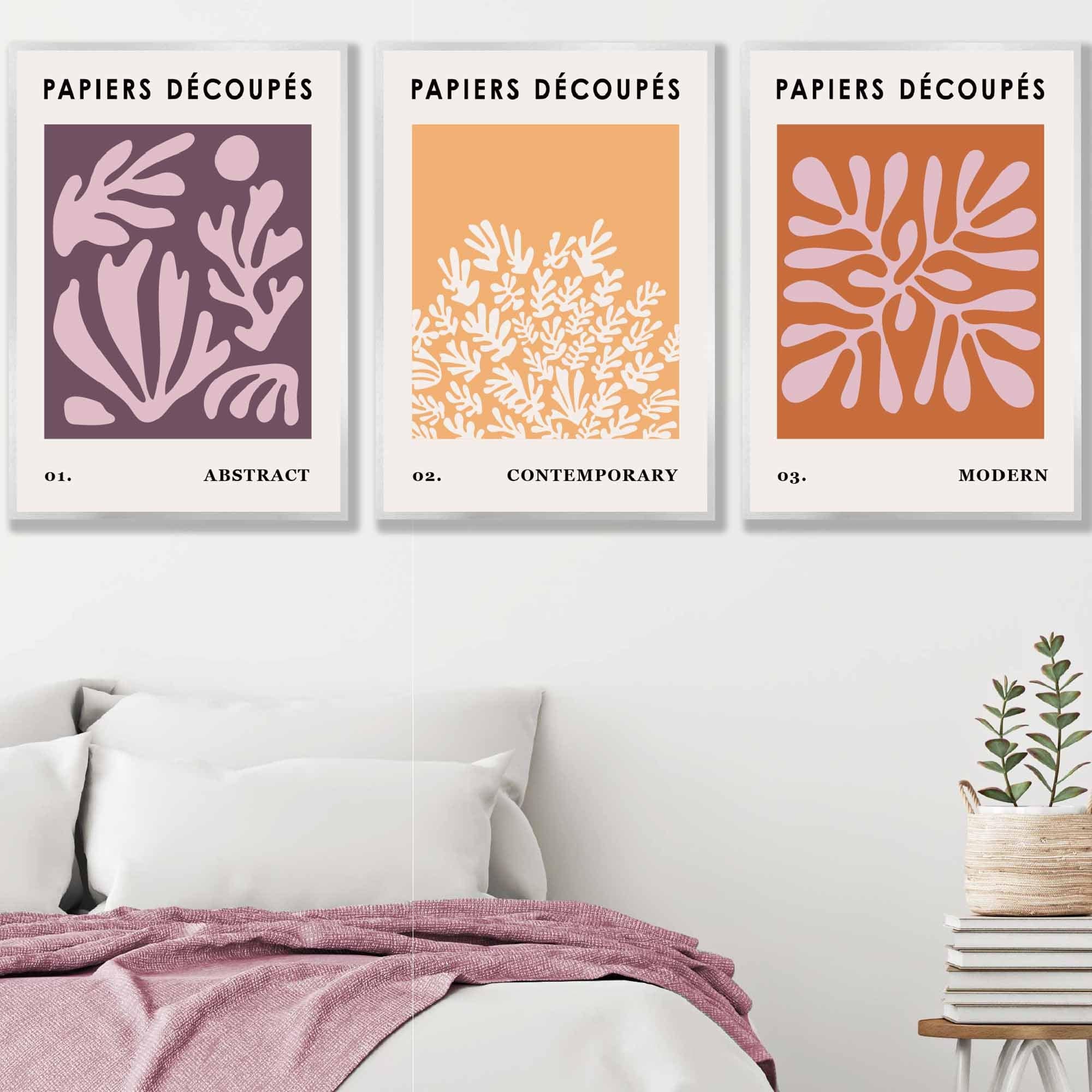 Matisse Floral Set of 3 Wall Art Prints in Purple, Orange and Yellow