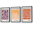 Matisse Floral Set of 3 FRAMED Wall Art Prints in Purple, Orange and Yellow | Artze Wall Art UK