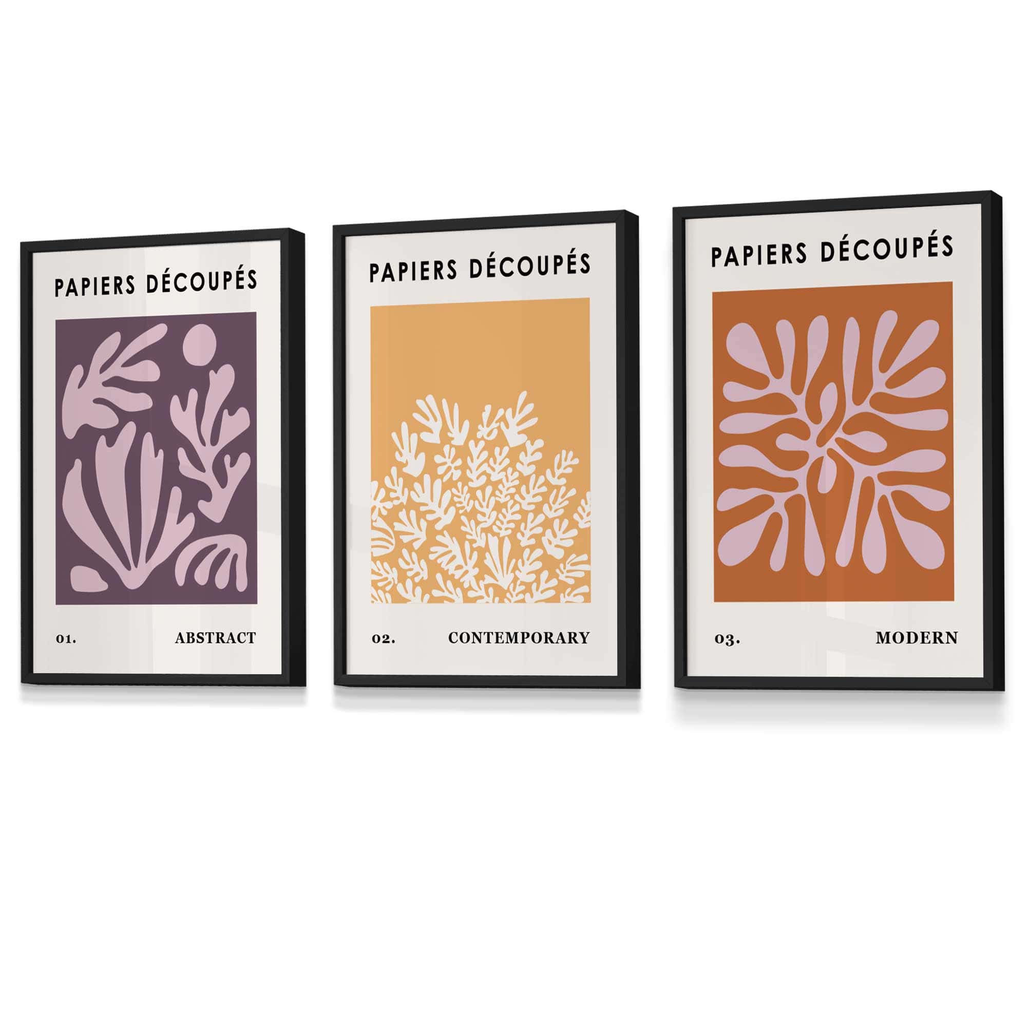 Matisse Floral Set of 3 FRAMED Wall Art Prints in Purple, Orange and Yellow | Artze Wall Art UK