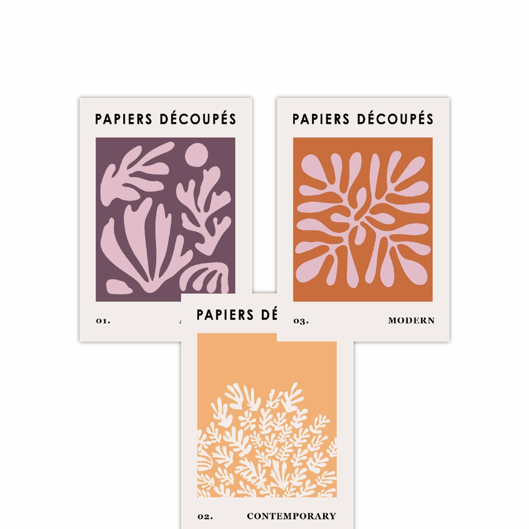 Matisse Floral Set of 3 Wall Art Prints in Purple, Orange and Yellow
