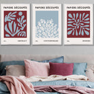 Vintage Matisse Floral Set of 3 Wall Art Prints in Purple and Blue