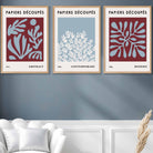 Vintage Matisse Floral Set of 3 Wall Art Prints in Purple and Blue