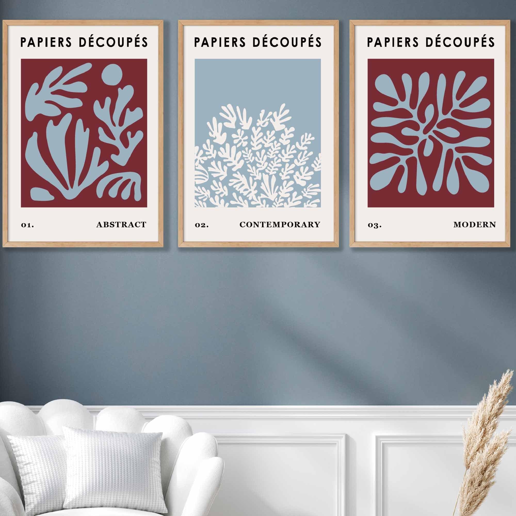 Vintage Matisse Floral Set of 3 Wall Art Prints in Purple and Blue