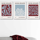 Vintage Matisse Floral Set of 3 Wall Art Prints in Purple and Blue