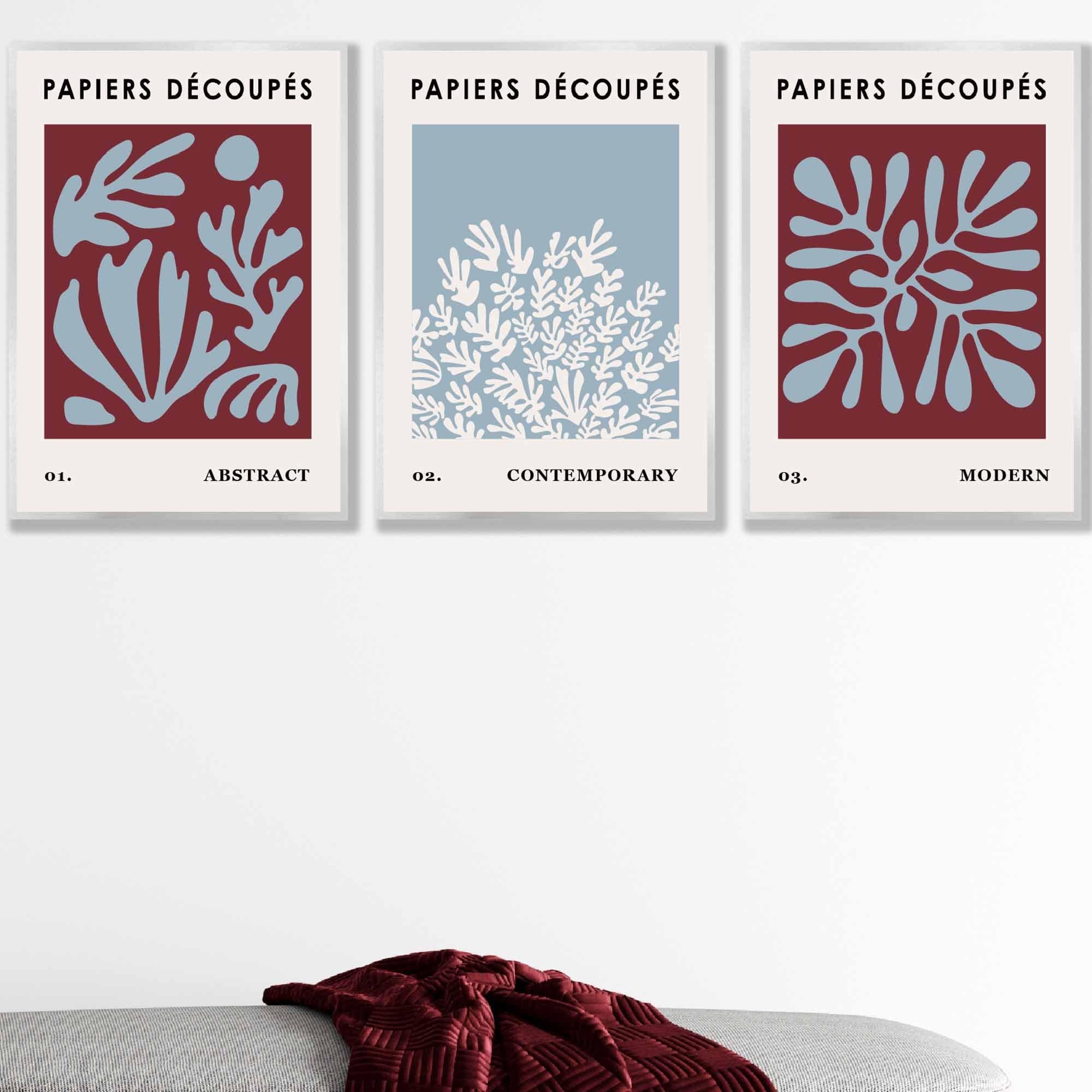 Vintage Matisse Floral Set of 3 Wall Art Prints in Purple and Blue