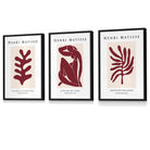 Matisse Floral and Nude Set of 3 FRAMED Wall Art Prints in Red and Beige | Artze Wall Art UK