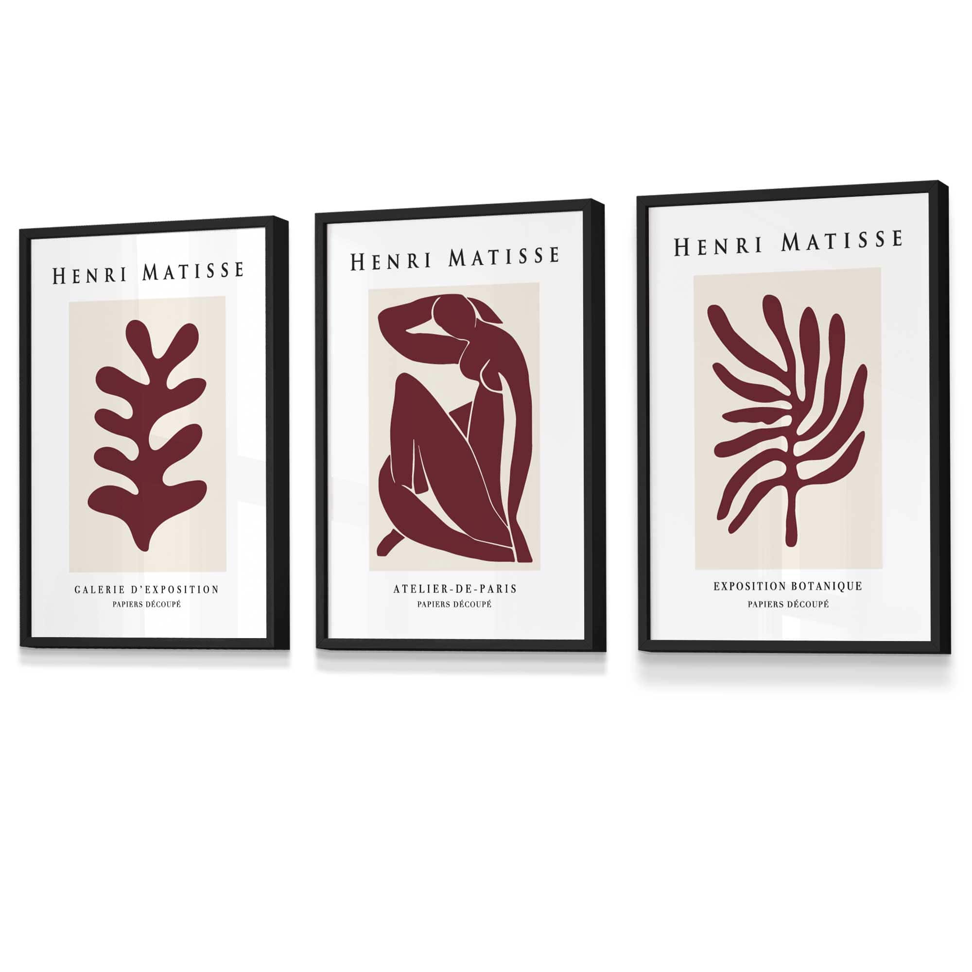 Matisse Floral and Nude Set of 3 FRAMED Wall Art Prints in Red and Beige | Artze Wall Art UK