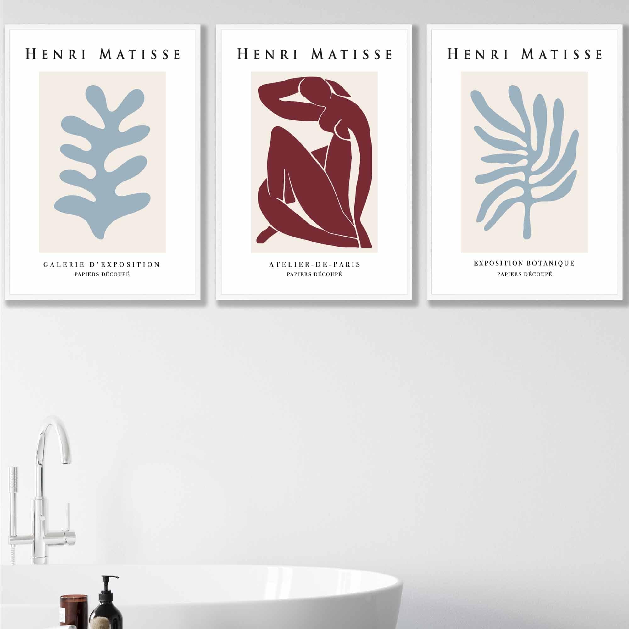 Matisse Floral and Nude Set of 3 Wall Art Prints in Red and Blue