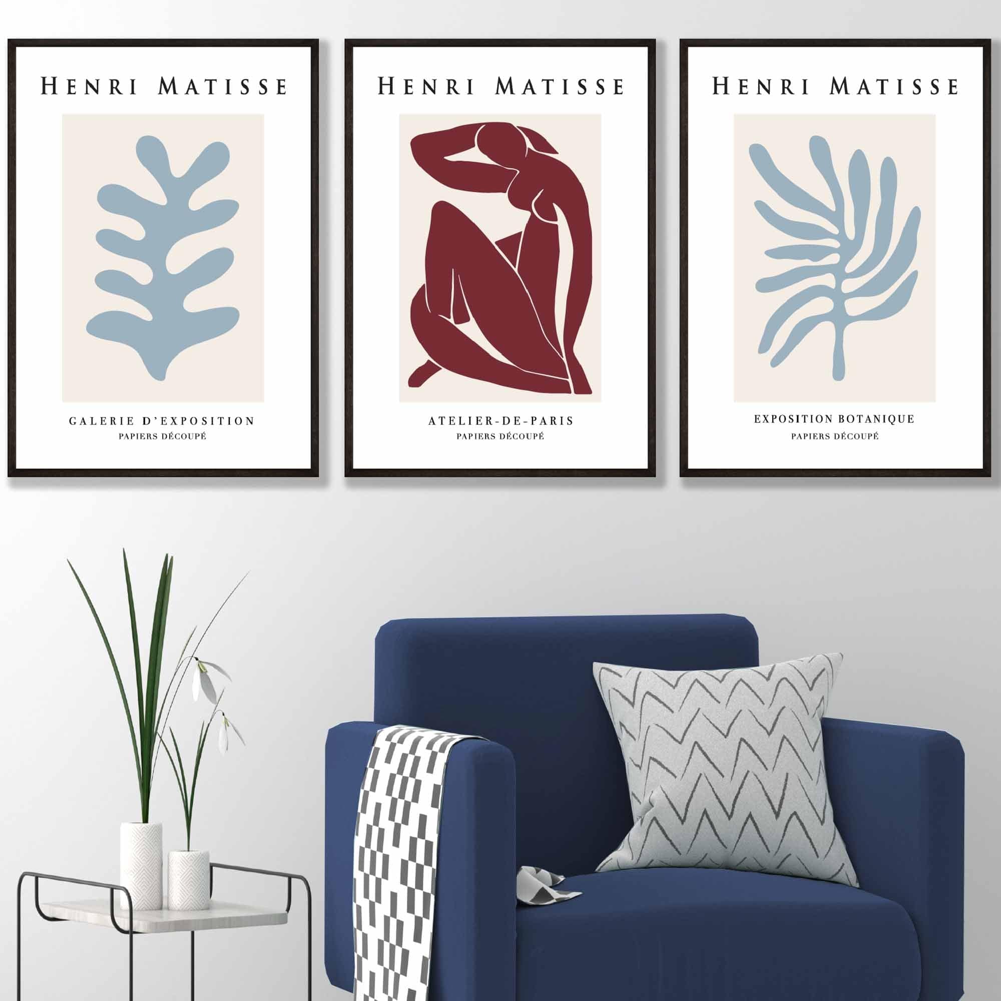 Matisse Floral and Nude Set of 3 Wall Art Prints in Red and Blue