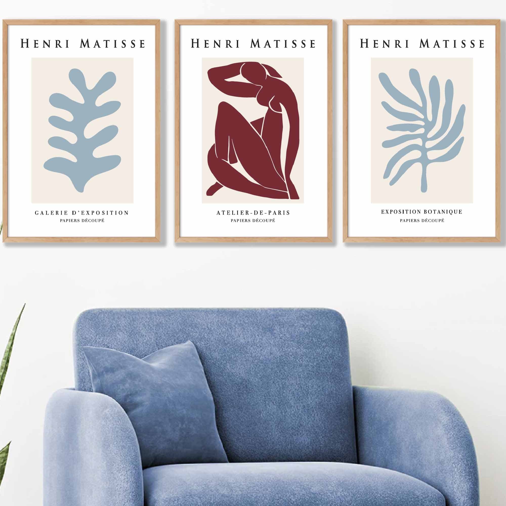Matisse Floral and Nude Set of 3 Wall Art Prints in Red and Blue