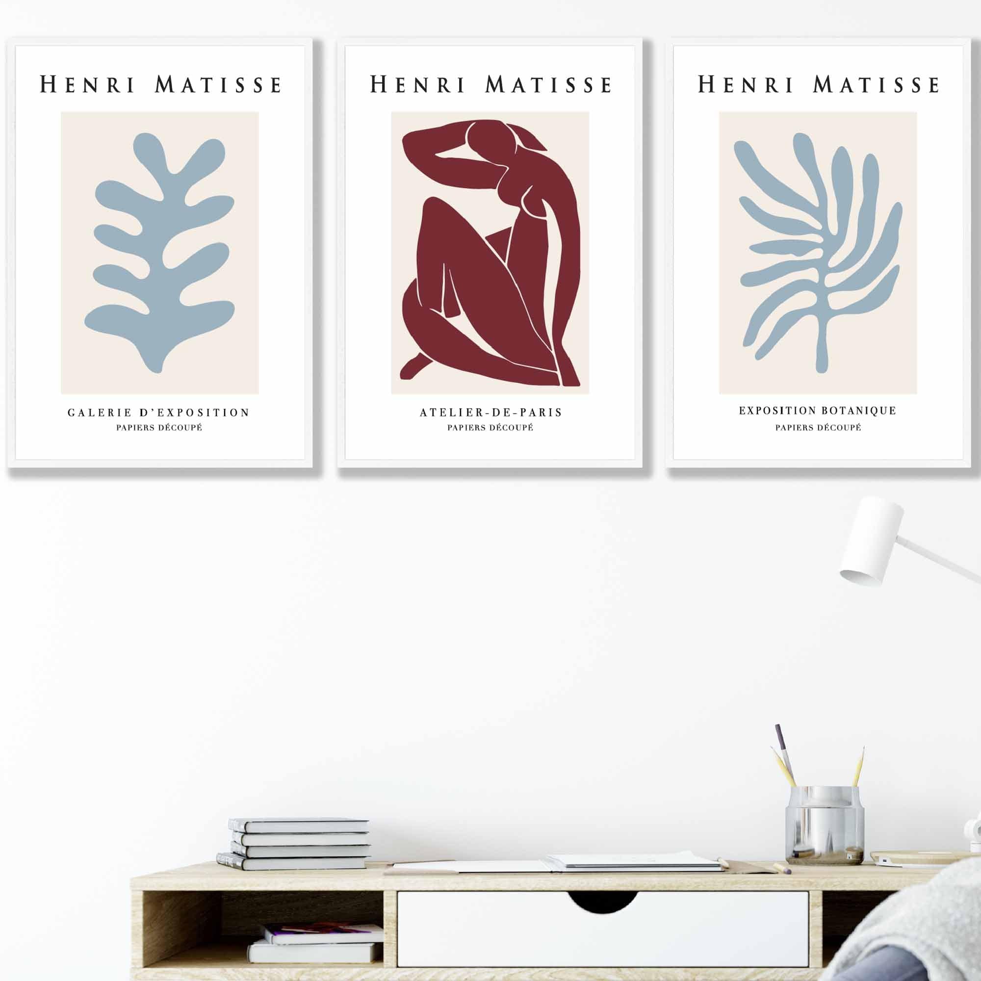 Matisse Floral and Nude Set of 3 Wall Art Prints in Red and Blue