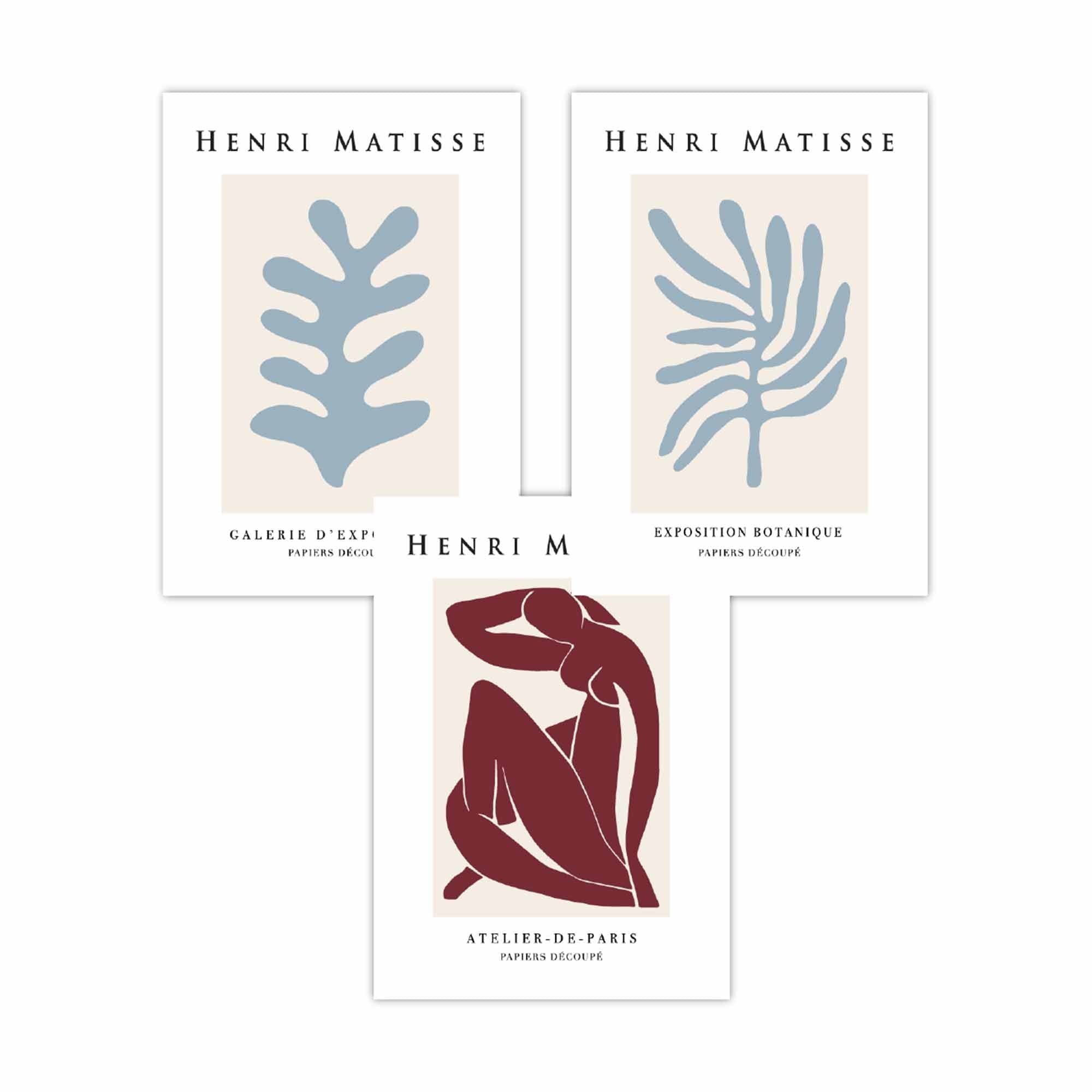 Matisse Floral and Nude Set of 3 Wall Art Prints in Red and Blue