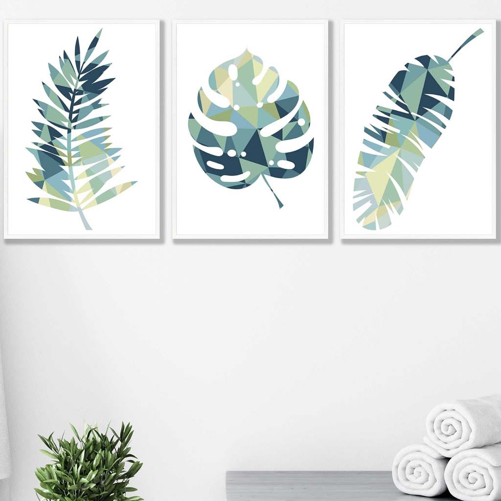 Set of 3 Tropical Teal Green LEAF Art Prints