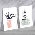 Sage Green, Pink Boho Botanical Sketch Set of 2 Art Prints