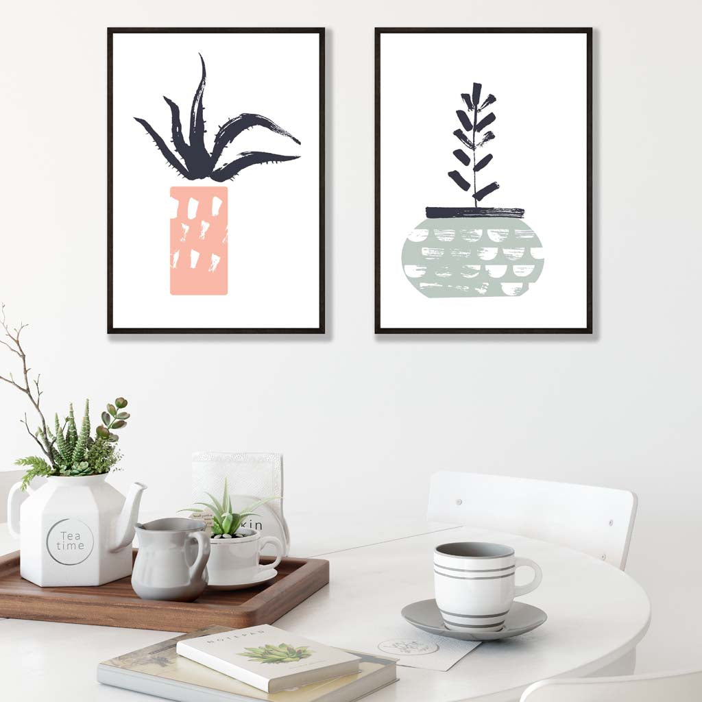 Sage Green and Pink Minimalist Boho Botanical Sketch Prints | Artze Wall Art UK