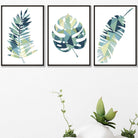 Set of 3 Tropical Teal Green LEAF Art Prints