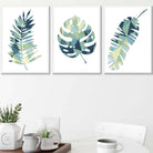 Set of 3 Tropical Teal Green LEAF Art Prints