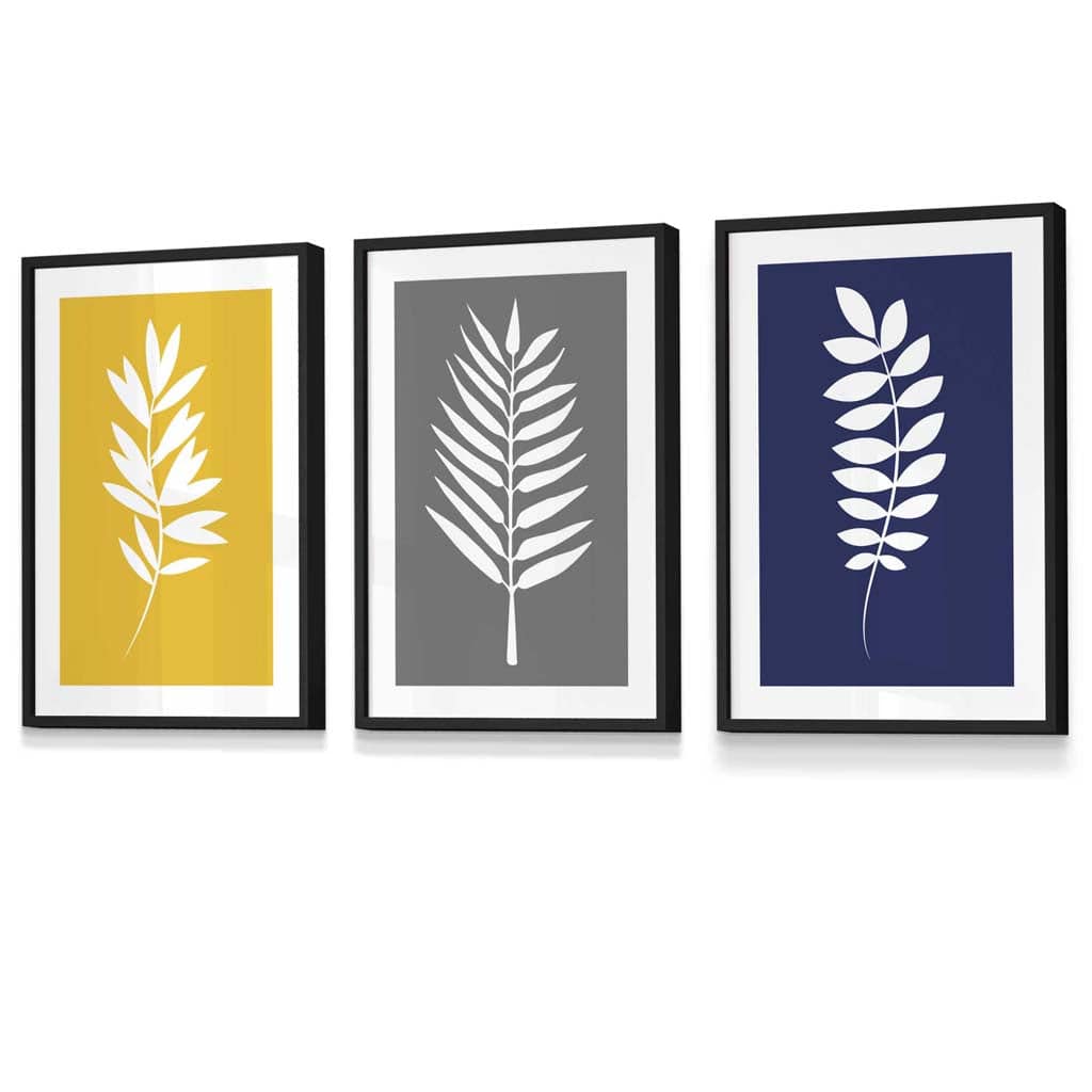 Framed Set of 3 Modern Tropical Leaf Prints | Artze Wall Art UK