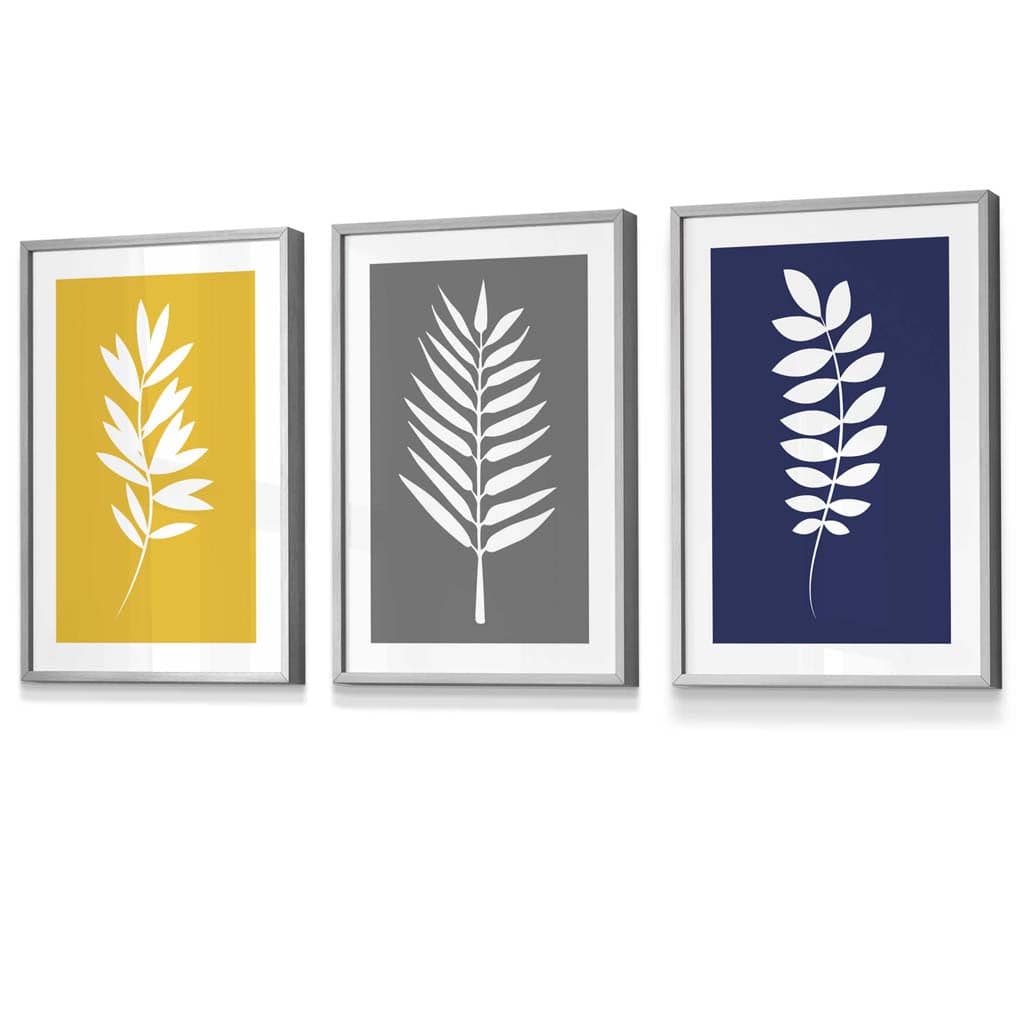 Framed Set of 3 Modern Tropical Leaf Prints | Artze Wall Art UK