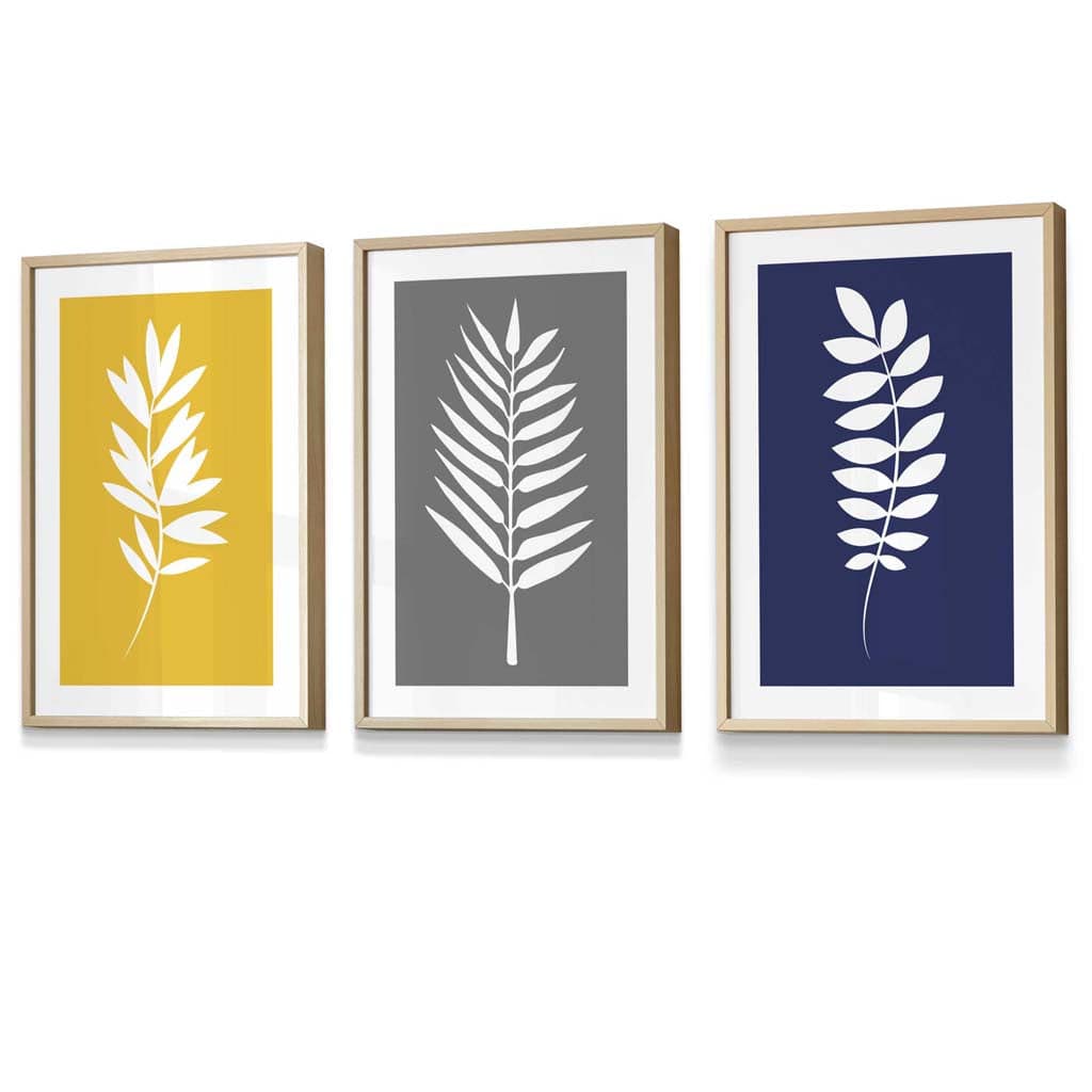 Framed Set of 3 Modern Tropical Leaf Prints | Artze Wall Art UK