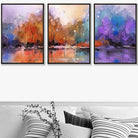 Set of 3 Abstract Purple Orange Violet Dawn Wall Art Prints