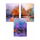 Set of 3 Abstract Purple Orange Violet Dawn Wall Art Prints