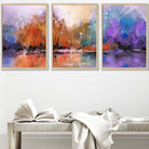 Set of 3 Abstract Purple Orange Violet Dawn Wall Art Prints