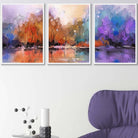 Set of 3 Abstract Purple Orange Violet Dawn Wall Art Prints