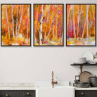 Set of 3 Abstract Autumn Trees in Orange Wall Art Prints