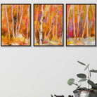 Set of 3 Abstract Autumn Trees in Orange Wall Art Prints