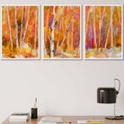 Set of 3 Abstract Autumn Trees in Orange Wall Art Prints