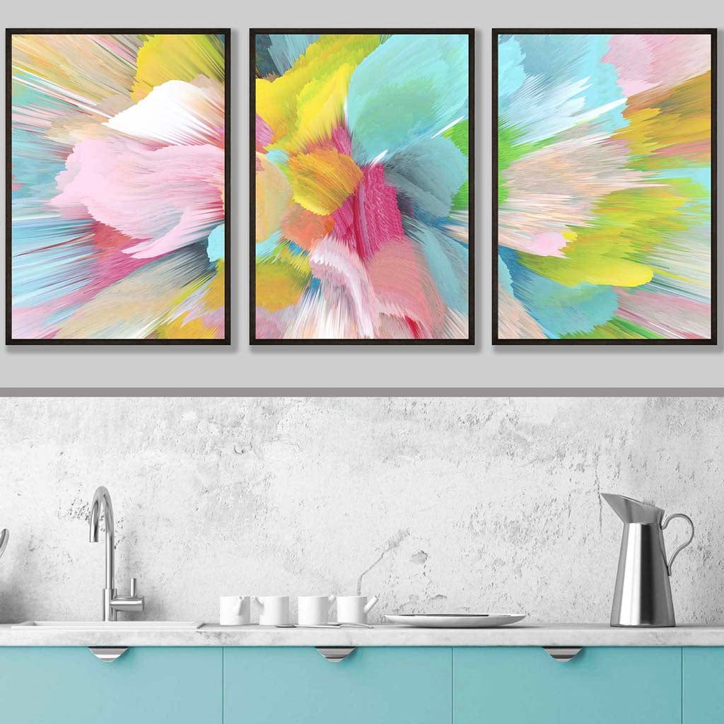 Set of 3 Abstract Bright Painted Fractal Wall Art Prints