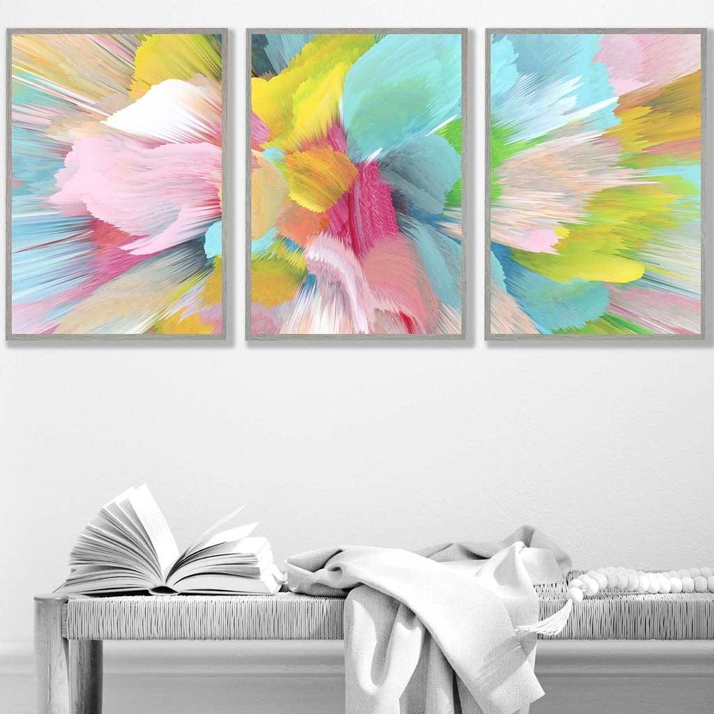 Set of 3 Abstract Bright Painted Fractal Wall Art Prints