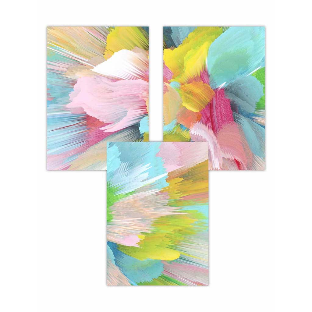 Set of 3 Abstract Bright Painted Fractal Wall Art Prints