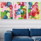 Set of 3 Abstract Wild Garden Flowers in Blue and Pink Wall Art Prints