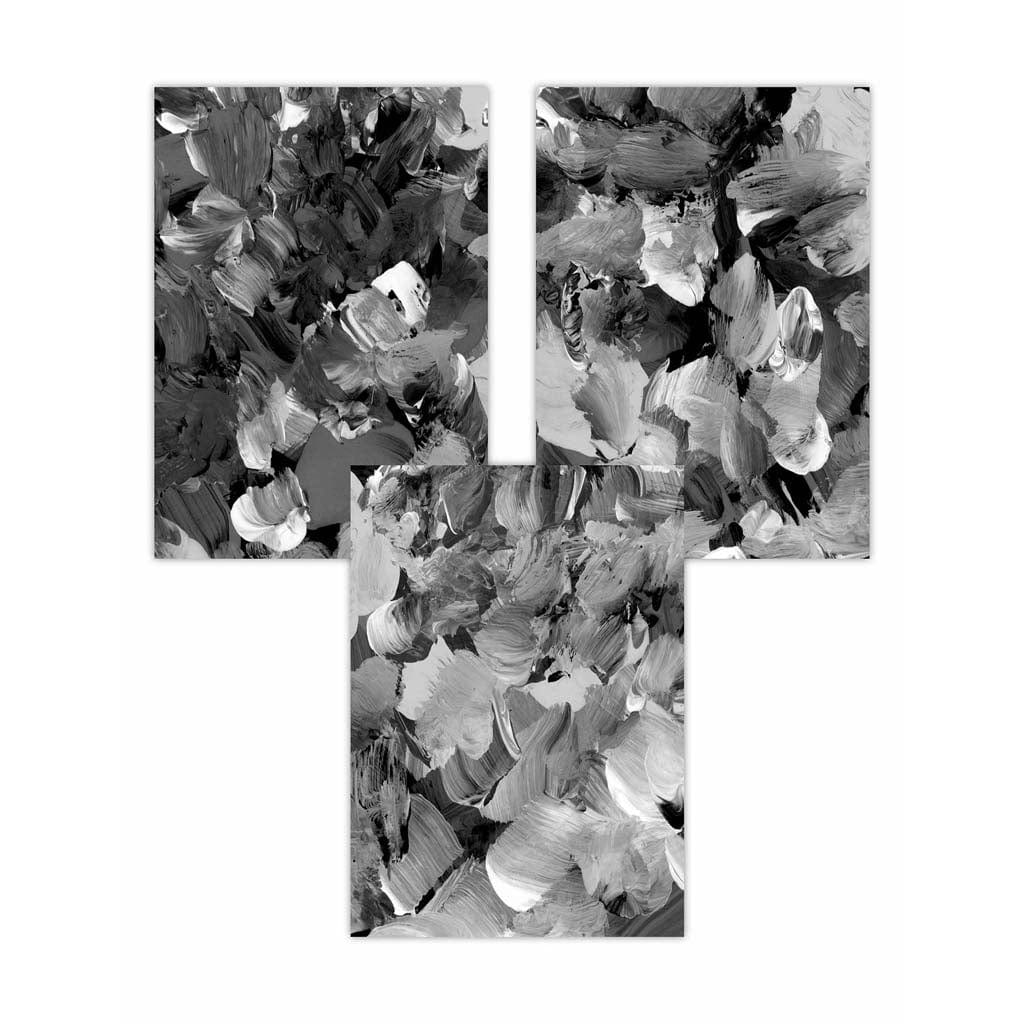 Set of 3 Abstract Wild Garden Flowers in Black and Grey Wall Art Prints